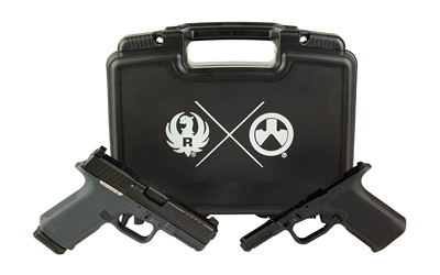 Ruger, RXM, Striker Fired, Semi-automatic, Polymer Frame Pistol, Full Size, 9MM, 4″ Barrel, Nitride Finish, Black Slide, Magpul EHG Gray Frame, Optics Ready, Front Night Sight, 15 Rounds, 2 Magpul PMAG GL19 Magazines, Includes (1) Magpul Black EHG RG9 Grip (MPIMAG1436-BLK)